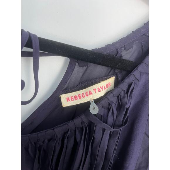 Rebecca Taylor Pleated Chiffon Blouse Women 4 Purple‎ Flutter Sleeve Top - Picture 3 of 7